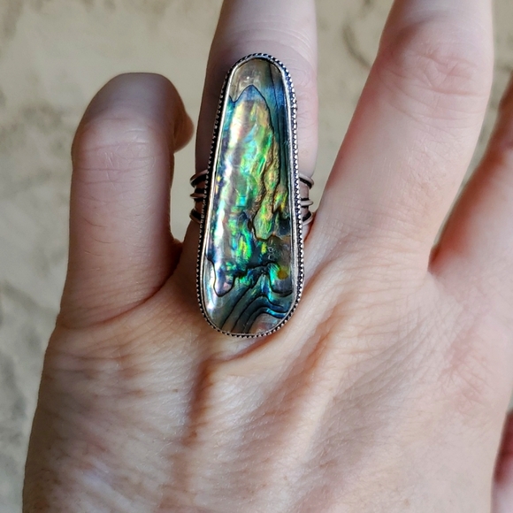 New Oversized Abalone Shell 925 Silver Statement Ring. - Picture 5 of 16